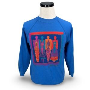 Laurel Burch Kindred Souls Vintage Sweatshirt Blue Graphic Pullover Womens M